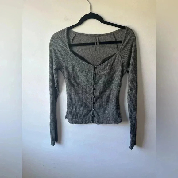 Anthropologie Ribbed Cardigan  Sweater with Lace Insert - Picture 5 of 12